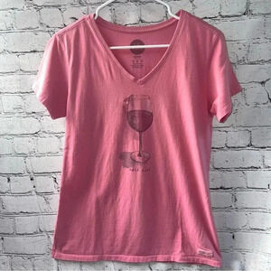 Life is Good Pink Wine Glass Half Full Short Sleeve Tee size Medium‎